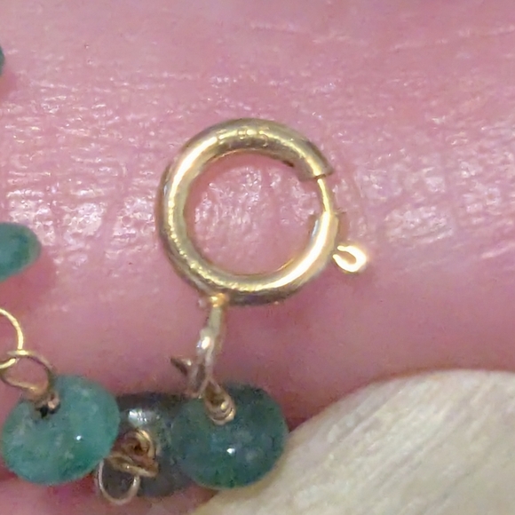 14k Yellow Gold Emerald Beaded Rosary Style Station Necklace - Picture 5 of 16